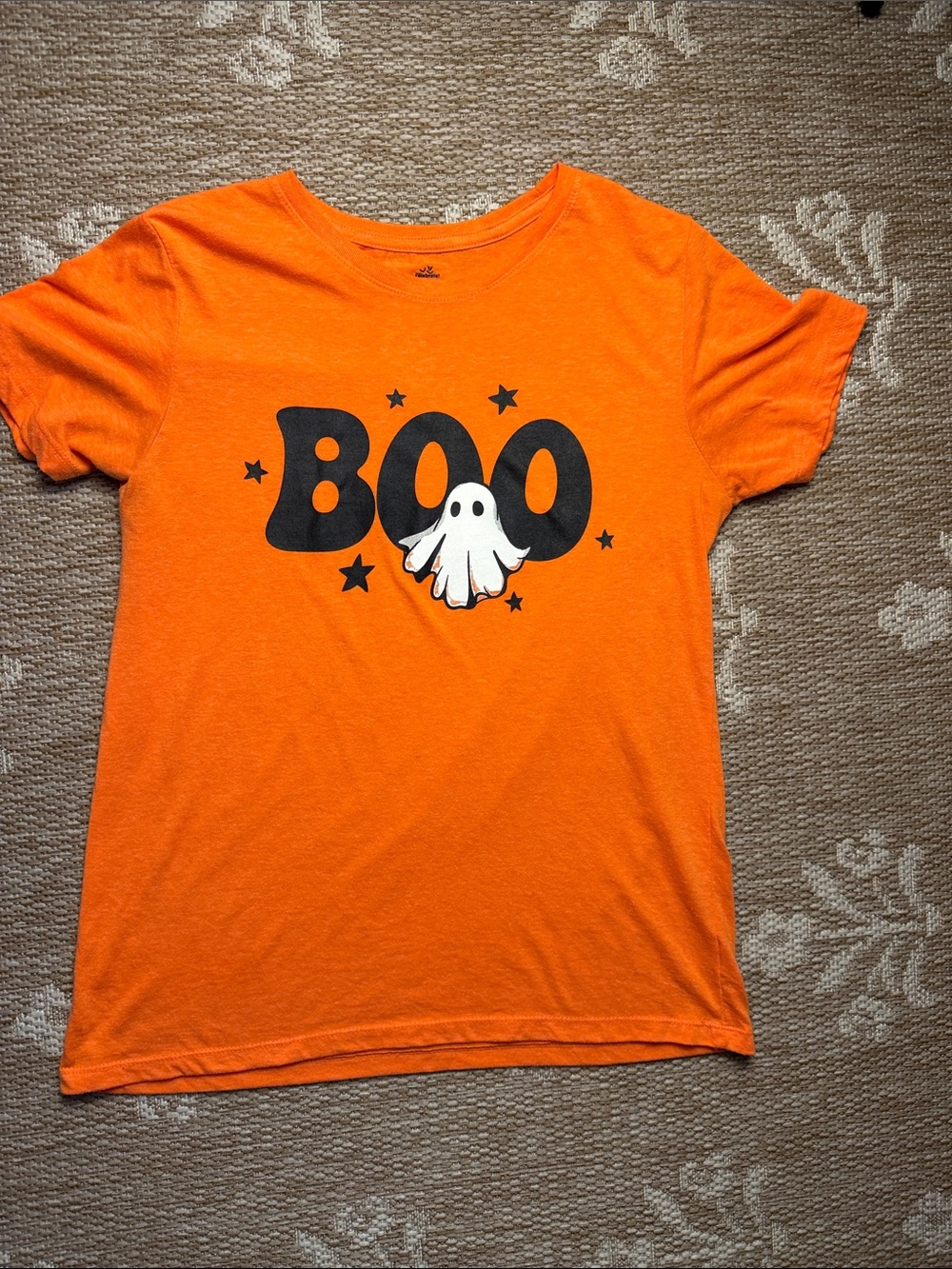 Orange 'BOO' Halloween Tee with Ghost Graphic